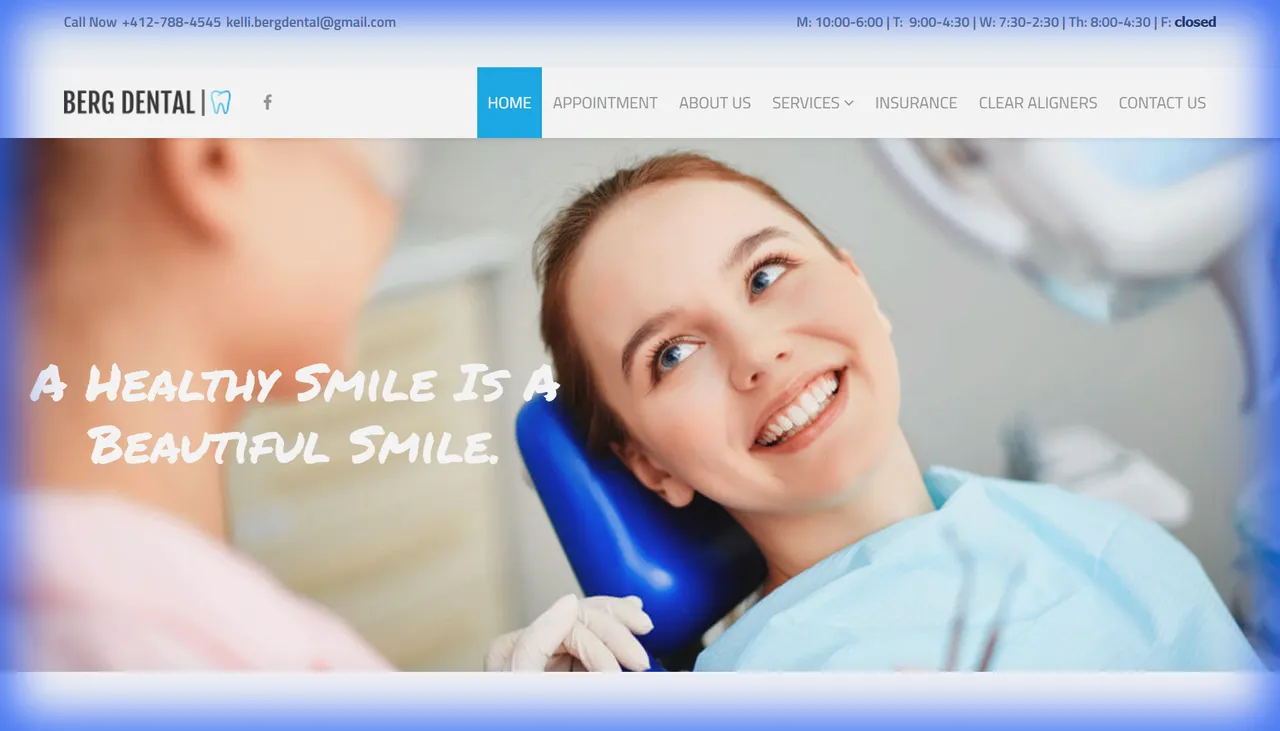 Screenshot of the Berg Dental website.