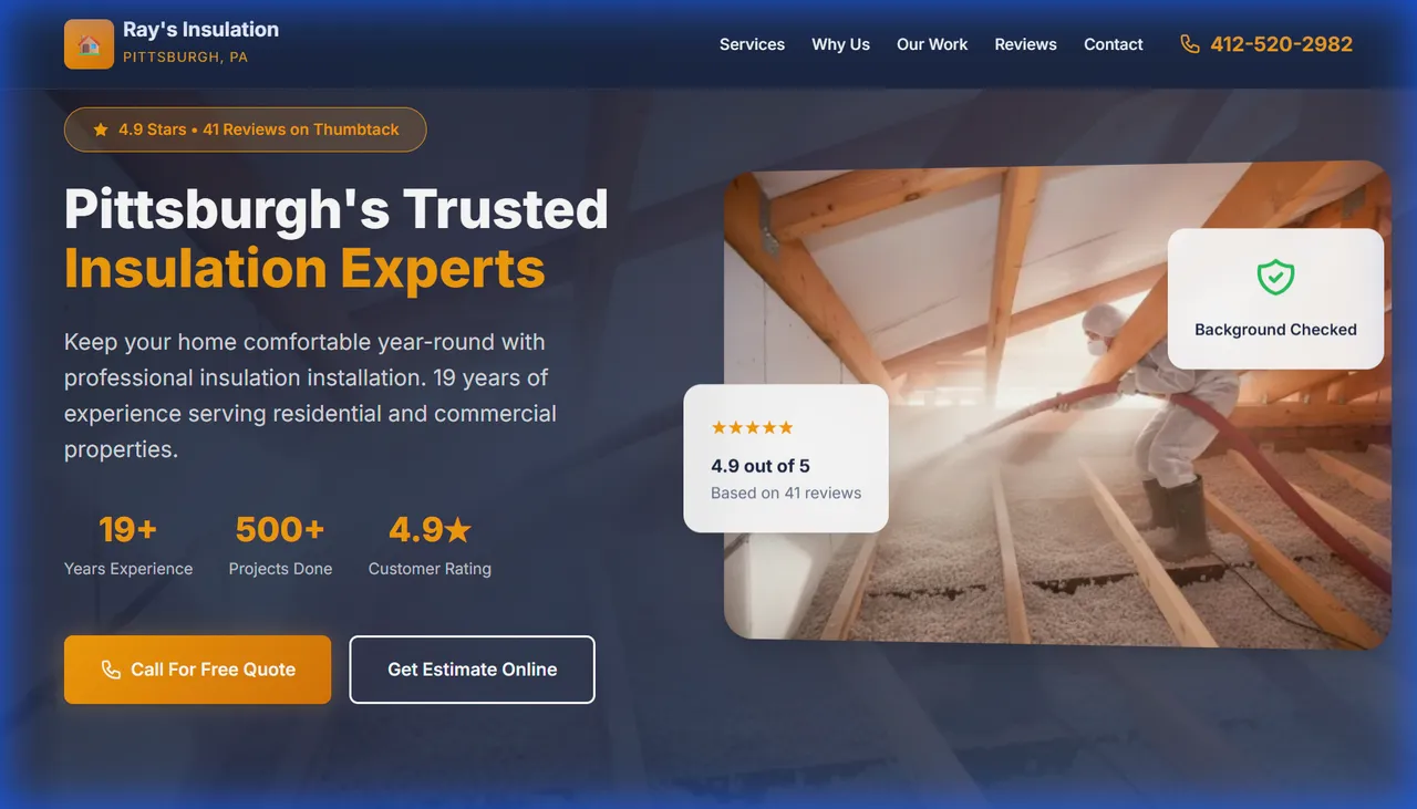 Screenshot of Ray's Insulation website.